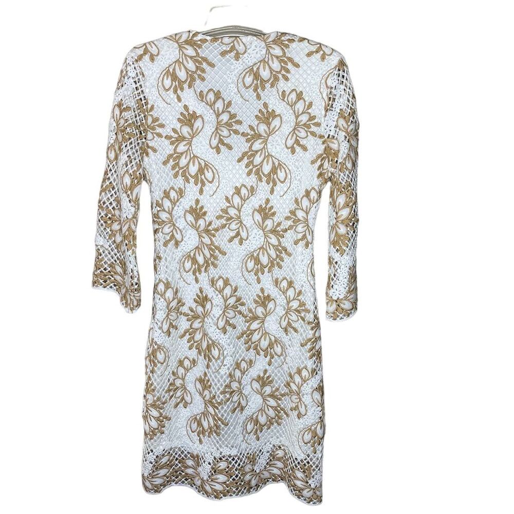 Boston Proper Women's S White/Gold Crochet Peasant Dress Long Sleeve Sz S - Picture 2 of 7